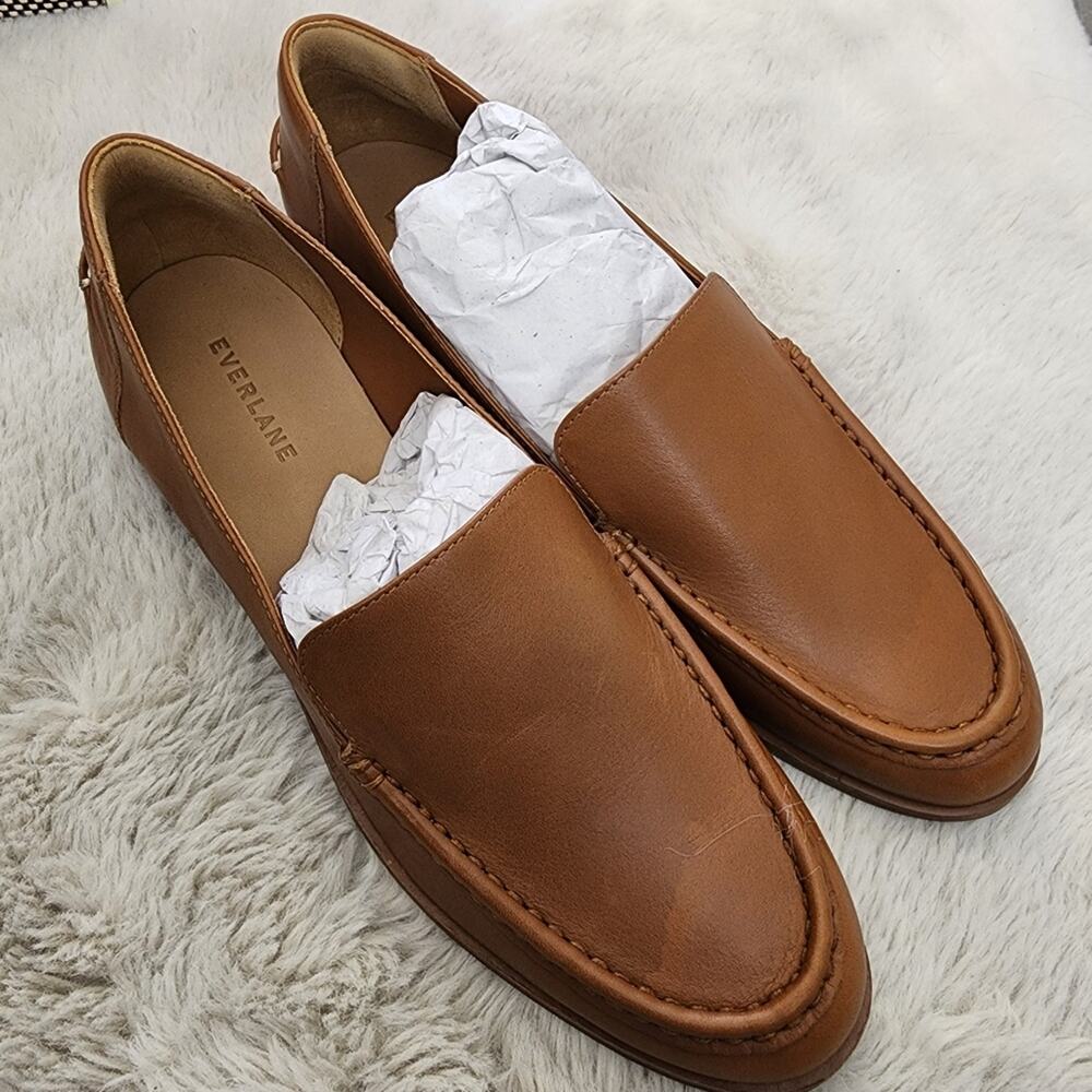 Everlane Modern Loafer Camel Tan Leather Slip On Stacked Heel Shoes Size 11 - Picture 5 of 13